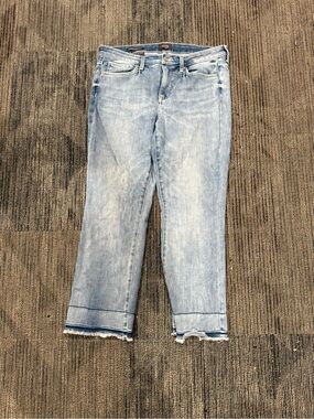 NYDJ Women’s Light Blue Cropped Frayed Hem Barbara Bootcut Jeans